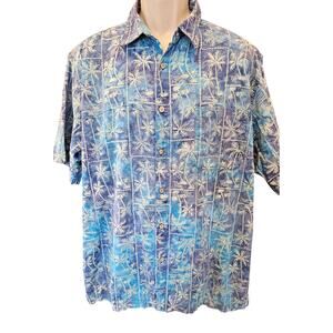 Island republic XL mens hawaiin vacation teal blue button down EUC travel casual